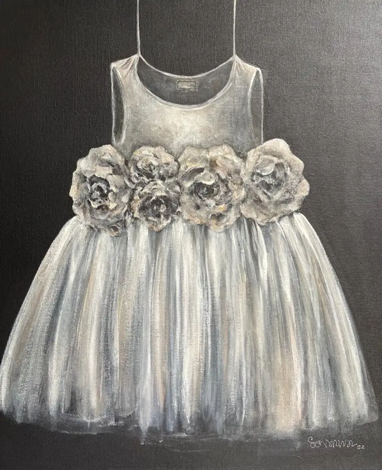 A painting of a dress with flowers

AI-generated content may be incorrect.